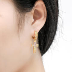 Hip hop zircon cross pendant earrings