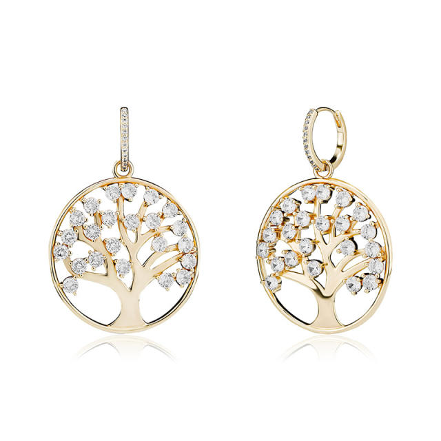 Hip hop zircon tree of life pendant earrings