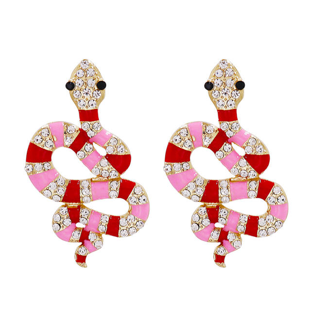 Enamel snake colored diamond earrings