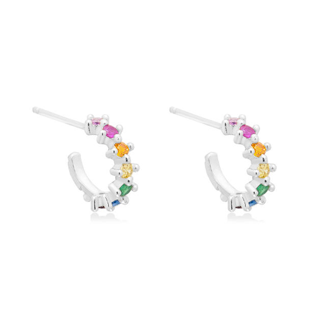 Rainbow color cz unique real gold plated huggie earrings