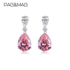 S925 Sterling silver pink crystal drop earrings