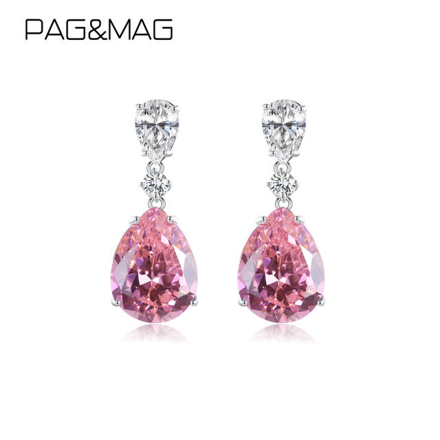 S925 Sterling silver pink crystal drop earrings