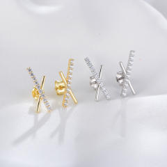 S925 sterling silver cubic zircon cross ear studs