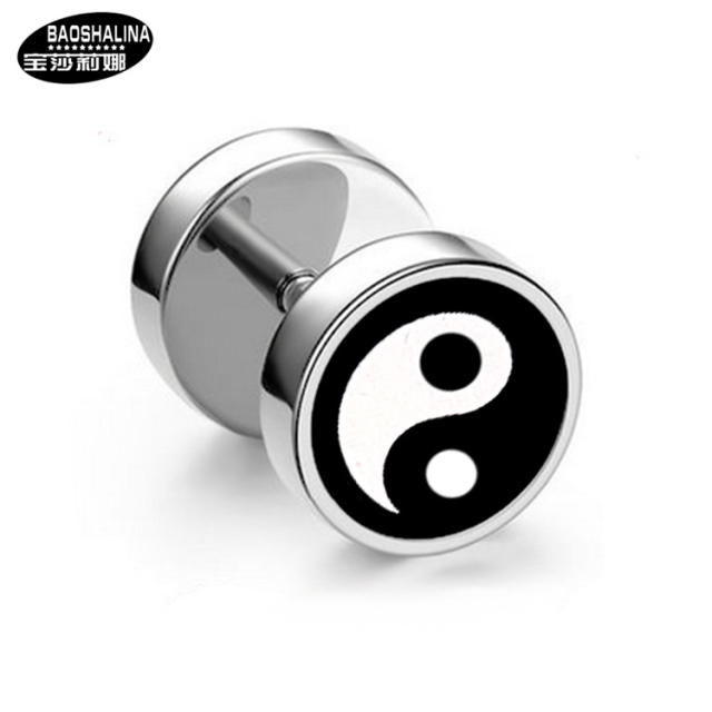 Pentagram titanium dumbbell black earings