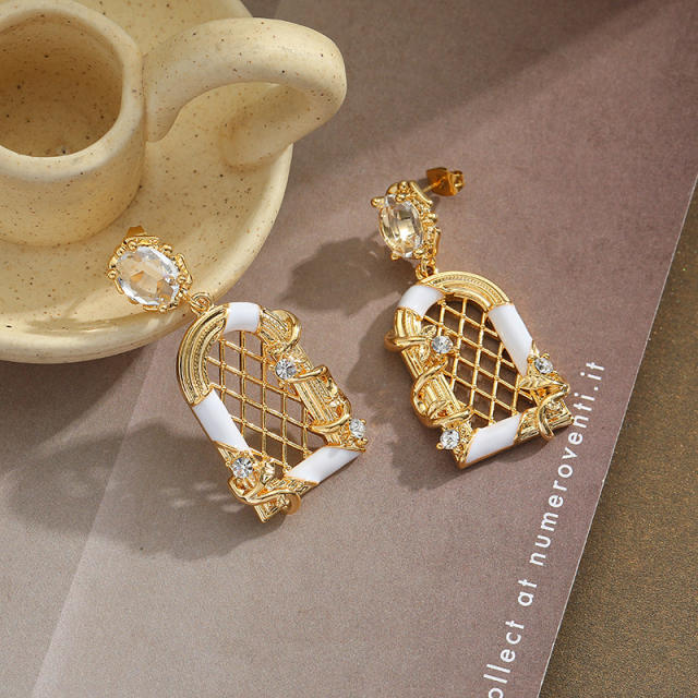 INS cubic zircon enamel dangle earrings for women  FD66185219