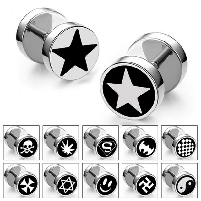 Pentagram titanium dumbbell black earings