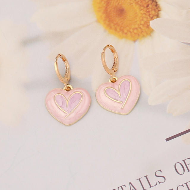 Korean fashion enamel heart huggie earrings