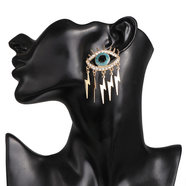 Rhinestone flash tassel evil eye earrings
