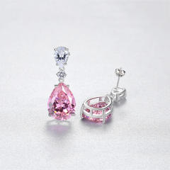 S925 Sterling silver pink crystal drop earrings