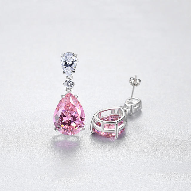 S925 Sterling silver pink crystal drop earrings