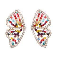 Diamond butterfly hollow ear studs