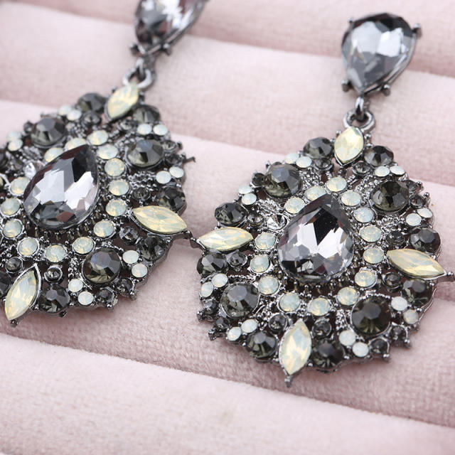 Black color glass crystal drop earrings for women