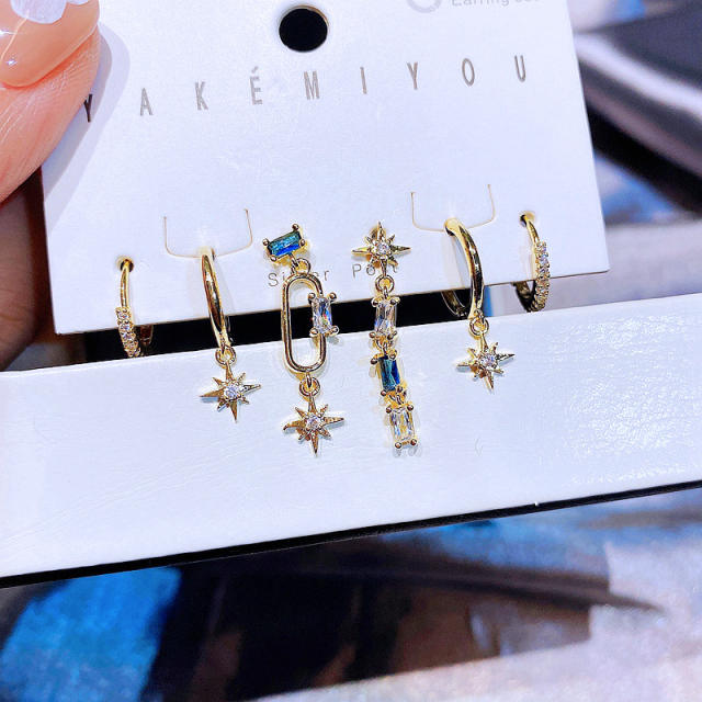 Real gold plated amethyst star earrings set