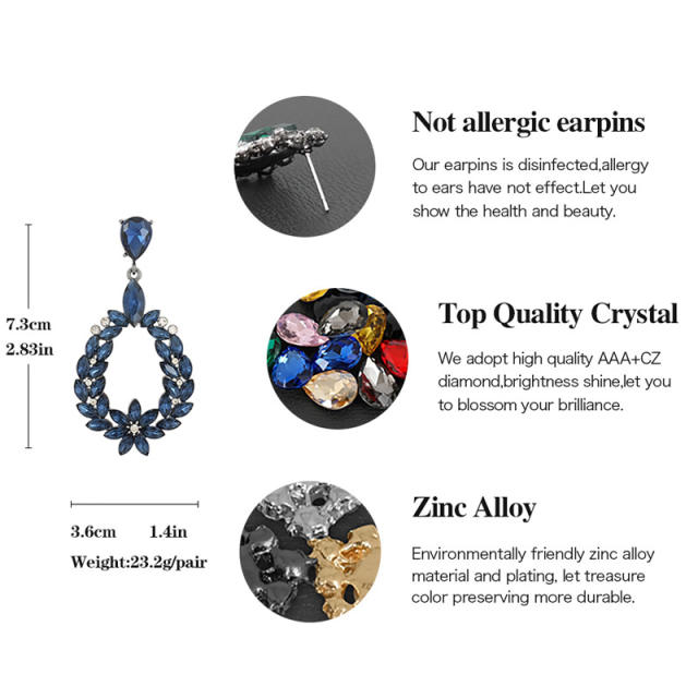 Luxury navy blue glass crystal earings