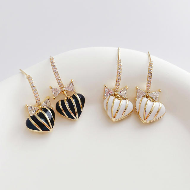 Fashion inlaid zircon bow love heart earrings