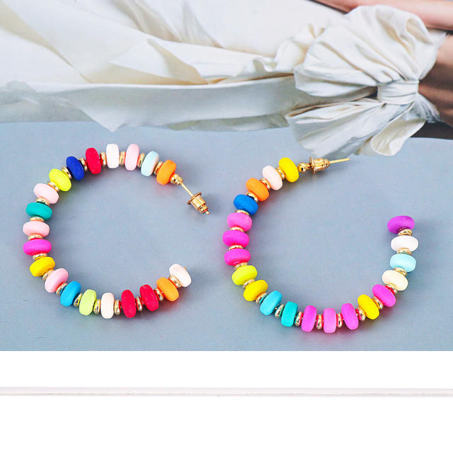 Boho color beaded open hoop earrings