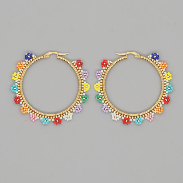 Miyuki beads handmade daisy hoop earrings