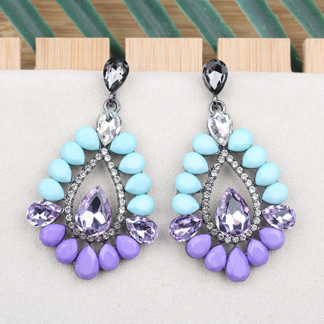 Color acrylic glass crystal drop earrings
