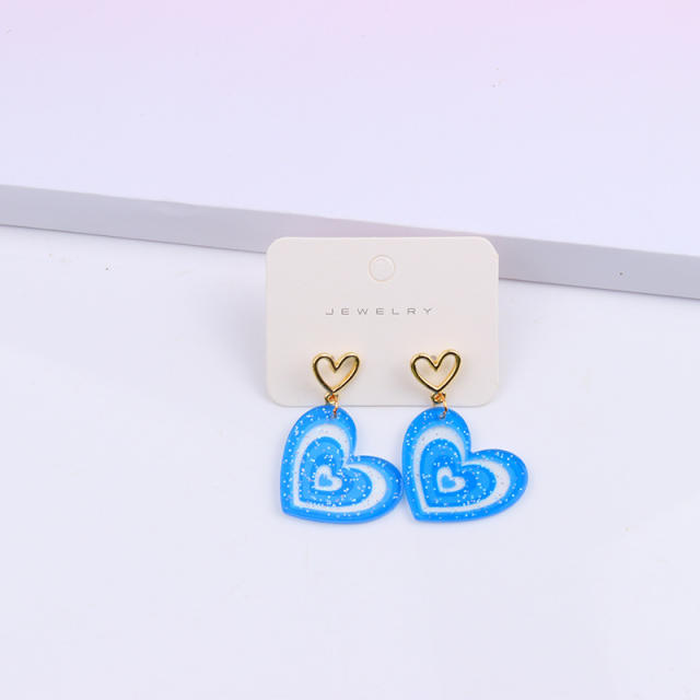 Fresh color heart cute earrings