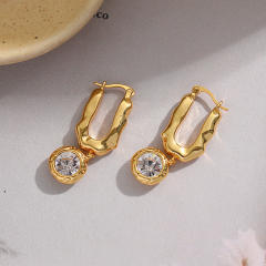 18KG Round cubic zircon charm geometric dangle earrings