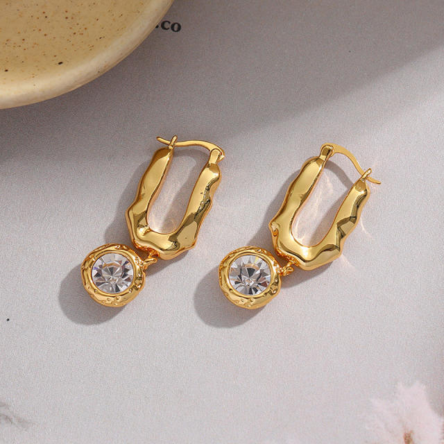 18KG Round cubic zircon charm geometric dangle earrings