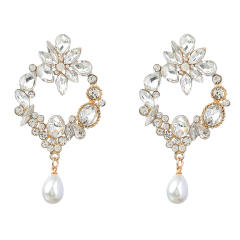 Geometric shape rhinestone pearl earrings