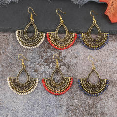 Vintage hollow out fan shape dangle earrings set