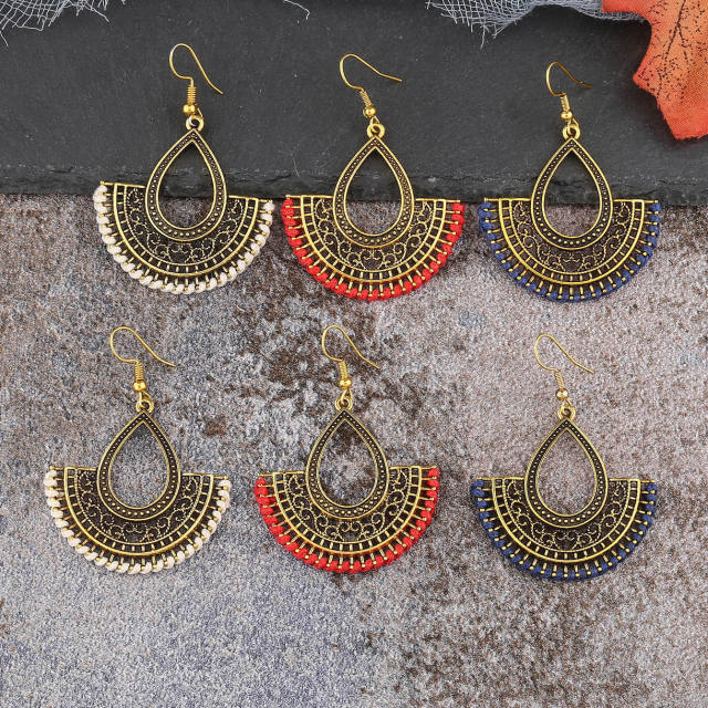 Vintage hollow out fan shape dangle earrings set
