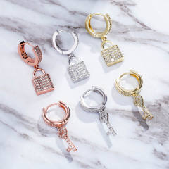 Hip hop zircon key lock earrings
