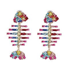 Rhinestone setting fishbone earrings