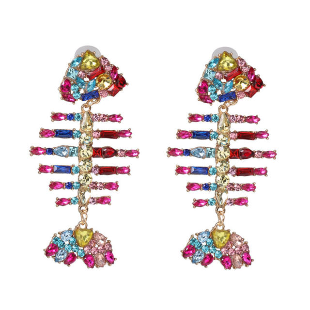 Rhinestone setting fishbone earrings