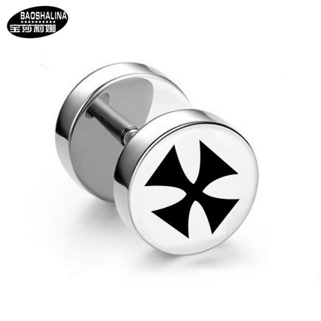 Pentagram titanium dumbbell black earings