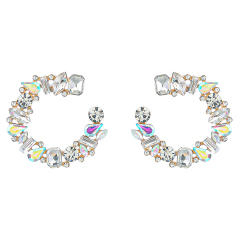 Luxury c shape rhinestone statement ear studs