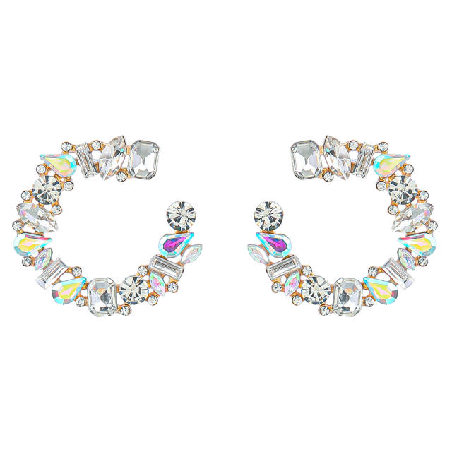 Luxury c shape rhinestone statement ear studs