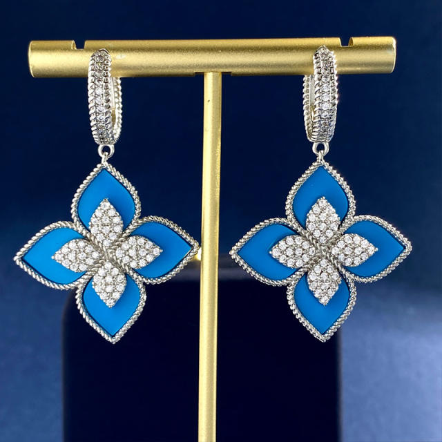 Classic rhinestone clover colorful dangle earrings