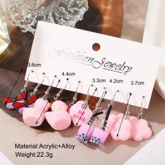 Cute pink color duck cloud acrylic earrings set
