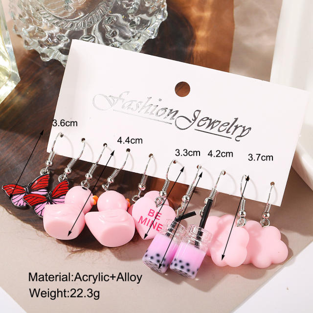 Cute pink color duck cloud acrylic earrings set