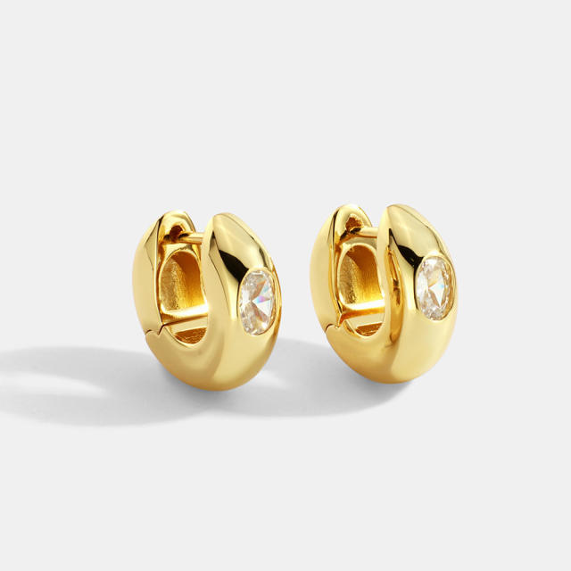 INS chunky huggie earrings with cubic zircon