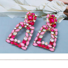 Geometric color glass crystal rhinestone dangle earrings