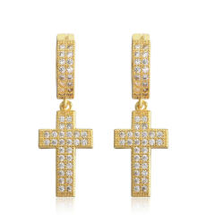 Hip hop zircon cross pendant earrings