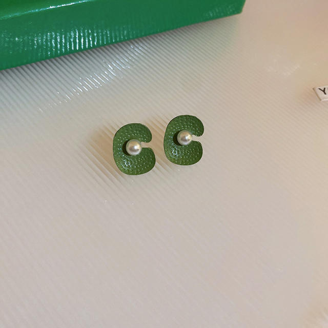 Summer green color seriex geometric ear studs