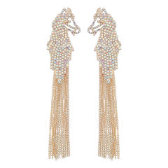 Rhinestone zebra chain tassel earrings