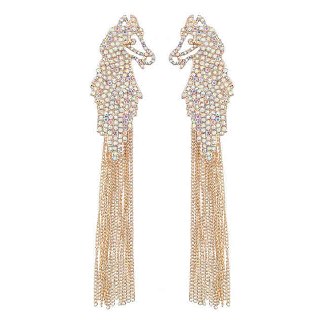 Rhinestone zebra chain tassel earrings