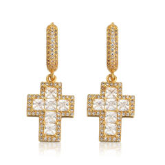 Hip hop zircon cross pendant earrings