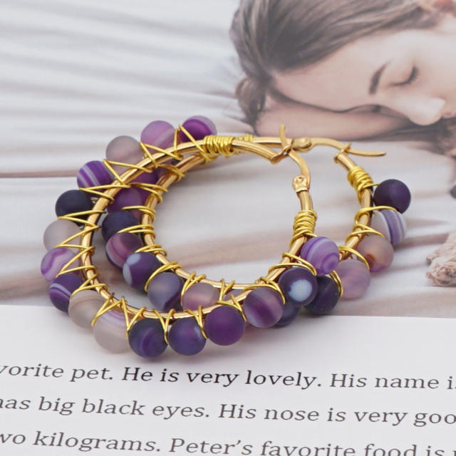 6mm amethyst agate natural stone hoop earrings