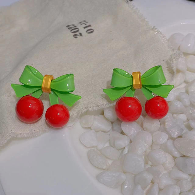 Cute cherry summer 925 needle ear studs