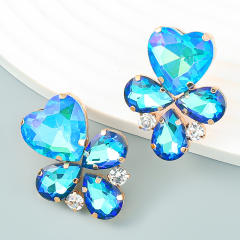 Delicate color glass crystal heart ear studs