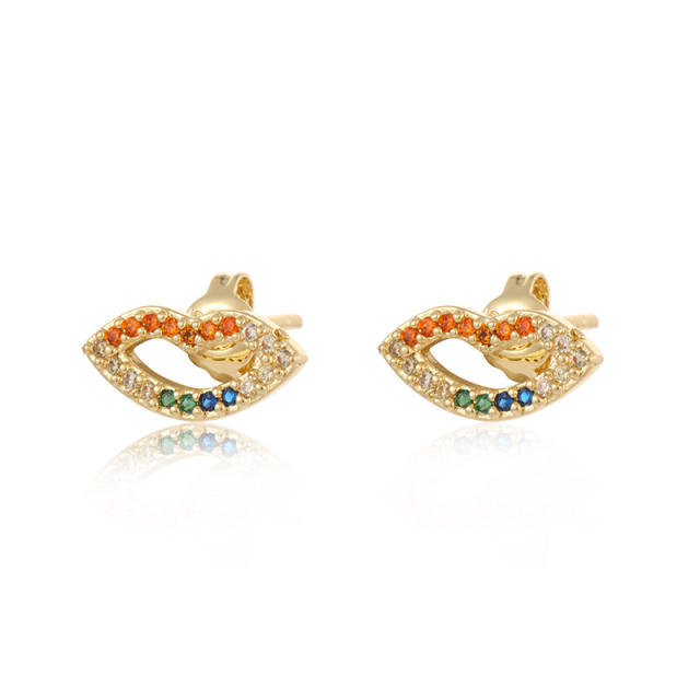 Color rhinestone lips heart ear studs