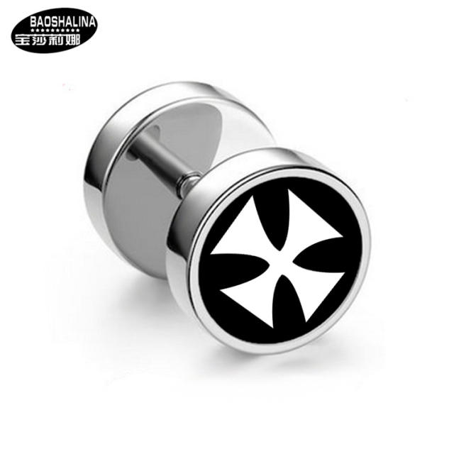 Pentagram titanium dumbbell black earings