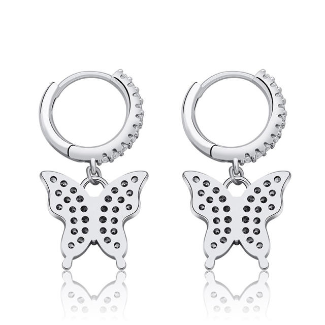 Hip hop zircon butterfly earrings
